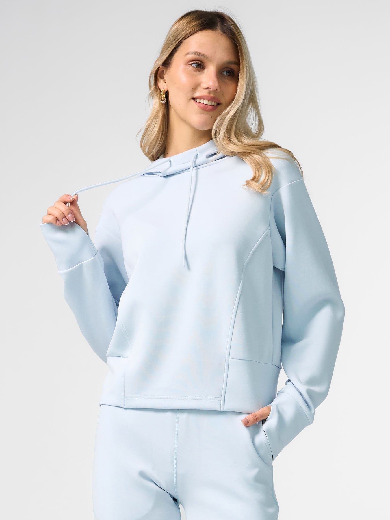 Modal Blend Panel Hoodie with Thumbholes