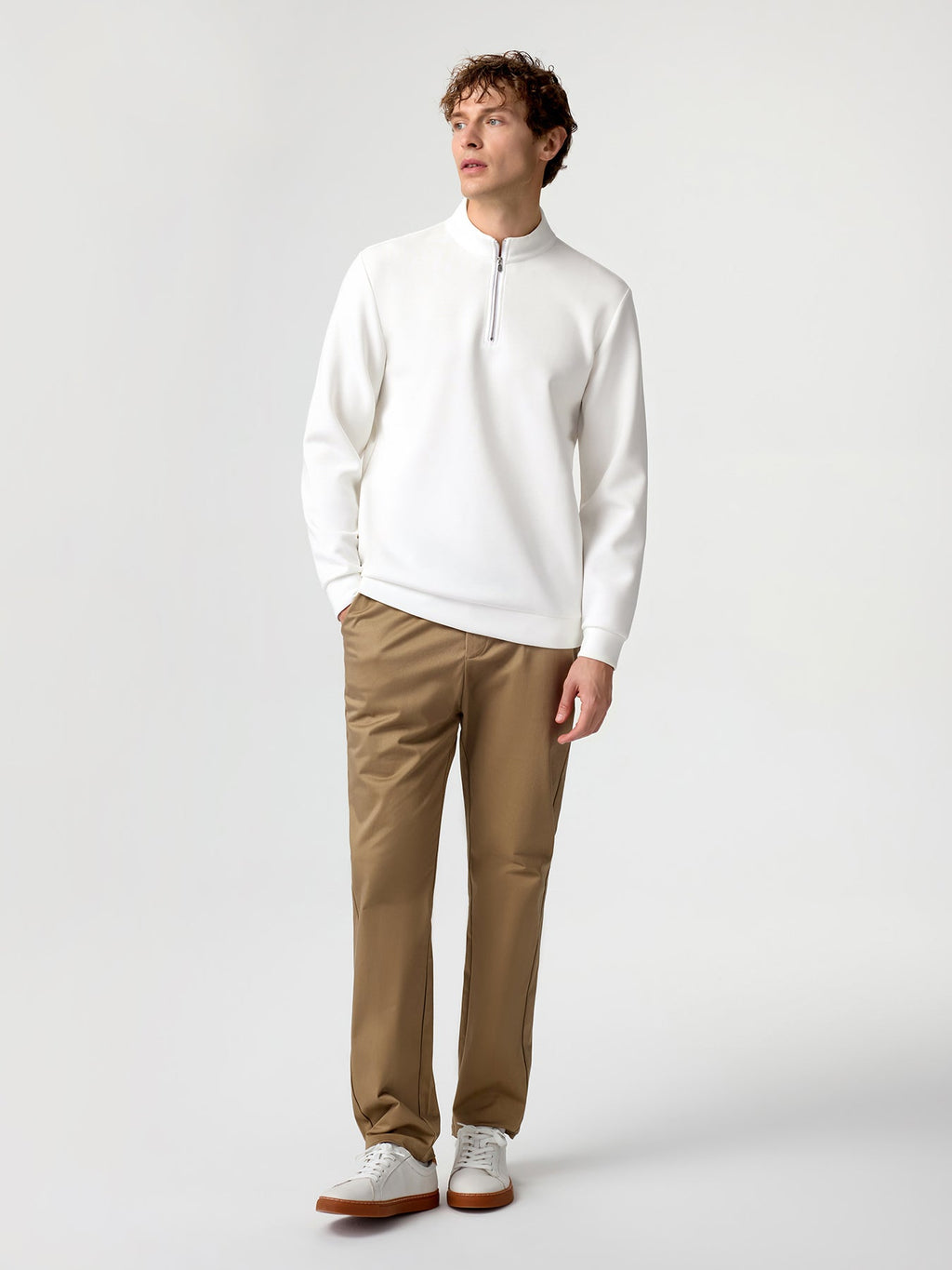 Modal Blend Half-Zip Mock Neck Long Sleeve Tee