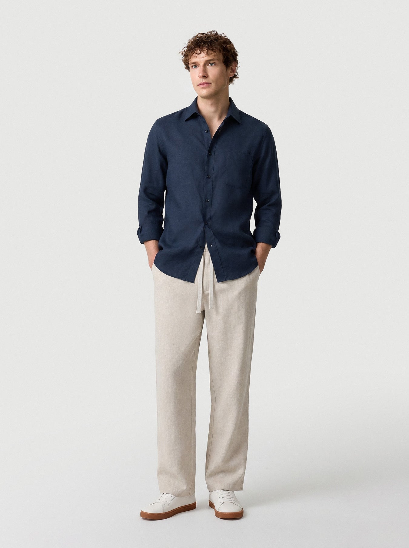 Natural Linen Long Sleeve Pocket Shirt