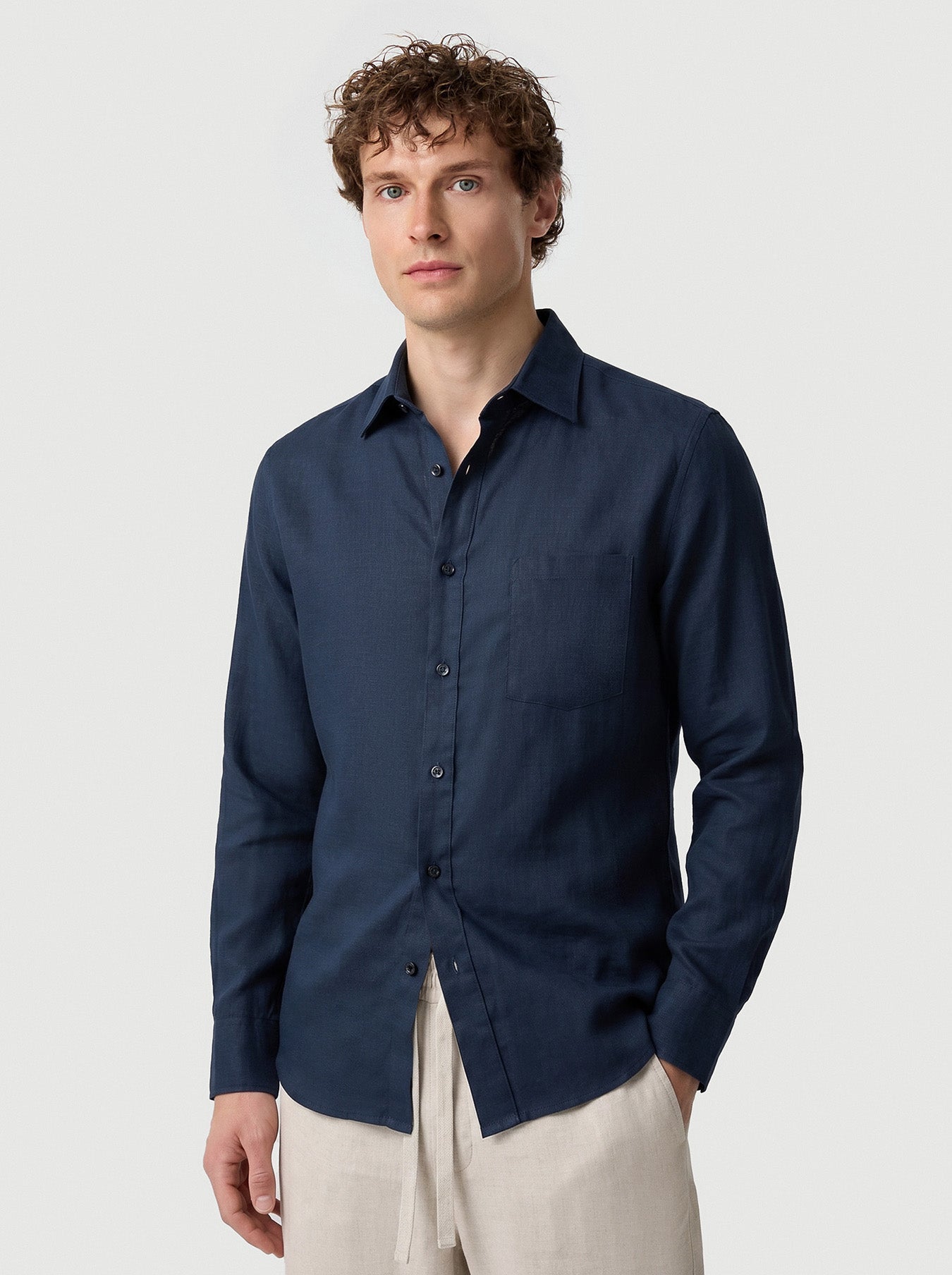 Natural Linen Long Sleeve Pocket Shirt