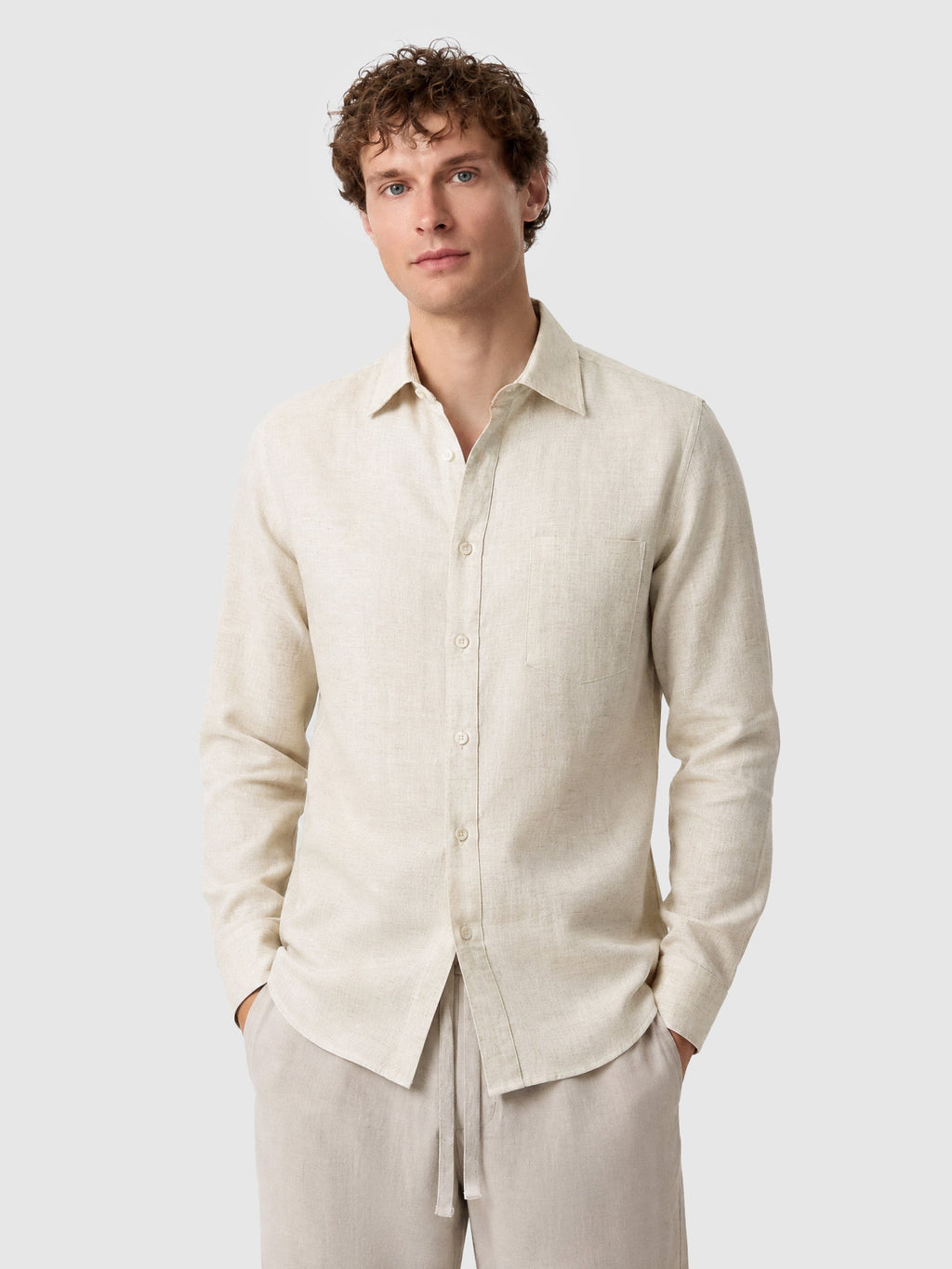 Natural Linen Long Sleeve Pocket Shirt